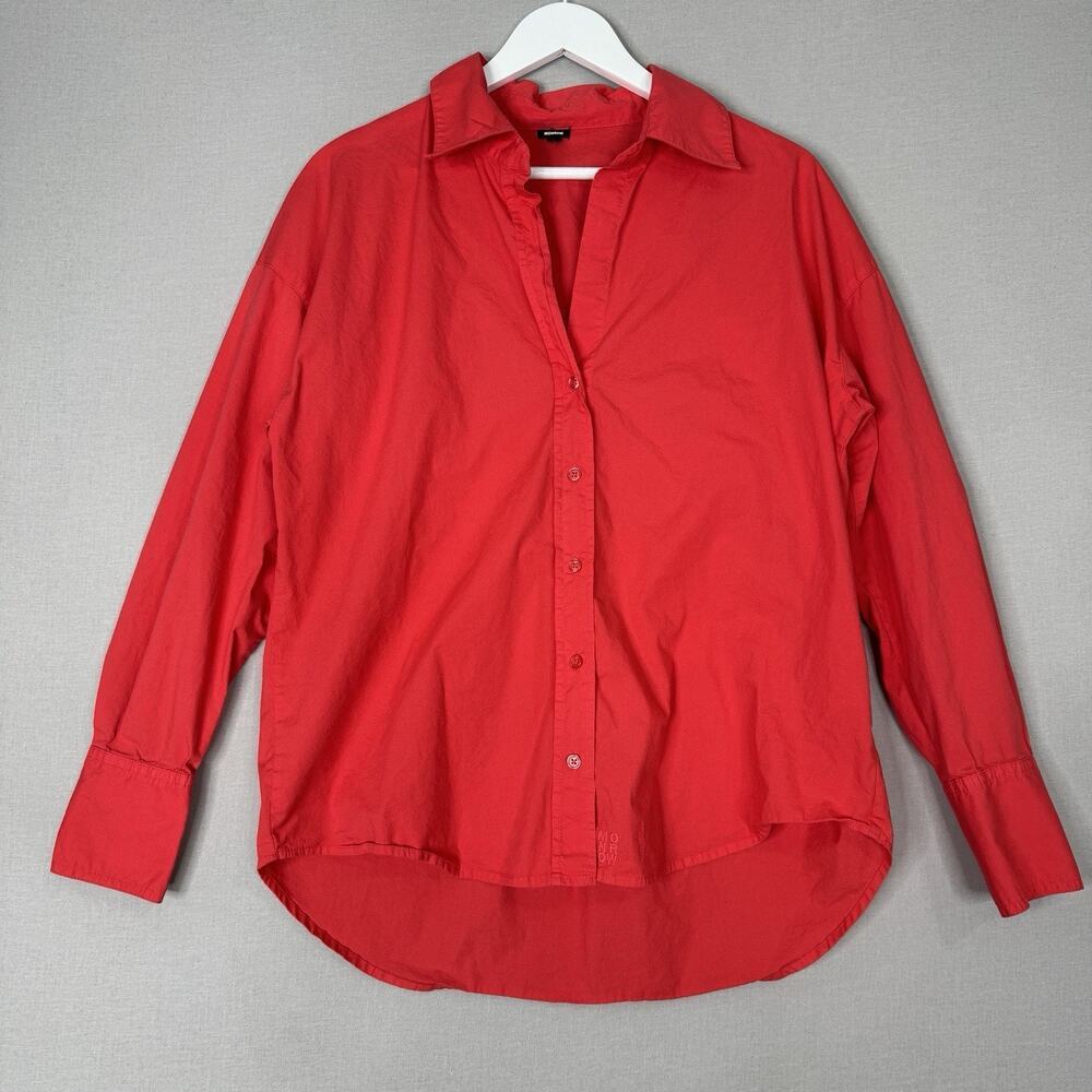 Monrow Womens Top Small Coral Pink Poplin‎ Shirt Relaxed Fit Beachy Old Money